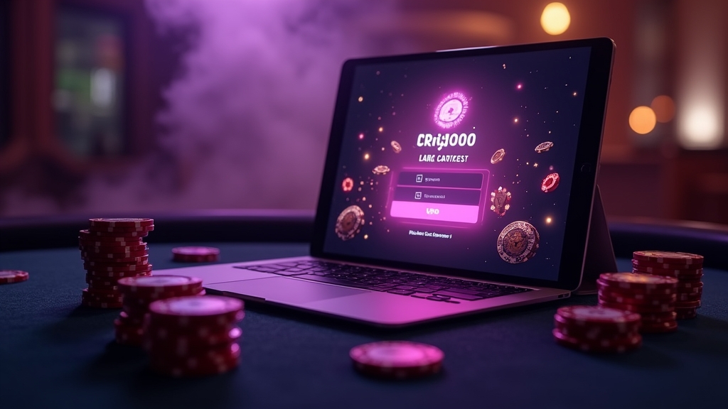 Banner promocional em tablet dentro de um cassino escuro