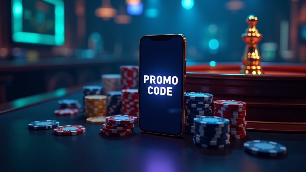 Tela de código promocional em ambiente de cassino escuro
