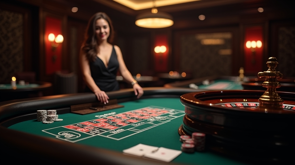 Mesas de blackjack, roleta e bacará em estúdio de cassino ao vivo